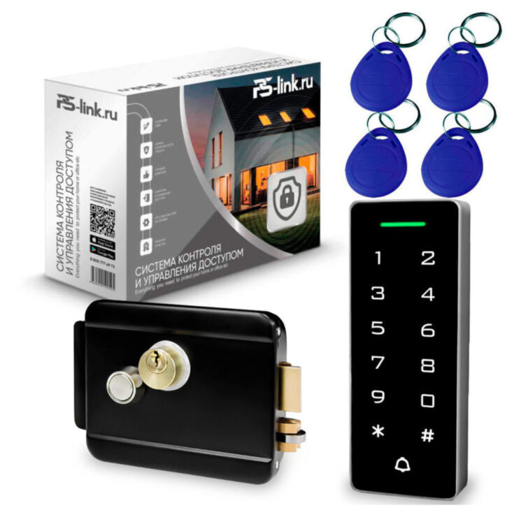 Система СКУД KIT-T1202EM-WP-W-B черный замок тип НЗ, сенсорная панель, RFID 125кГц, WIFI модуль, приложение